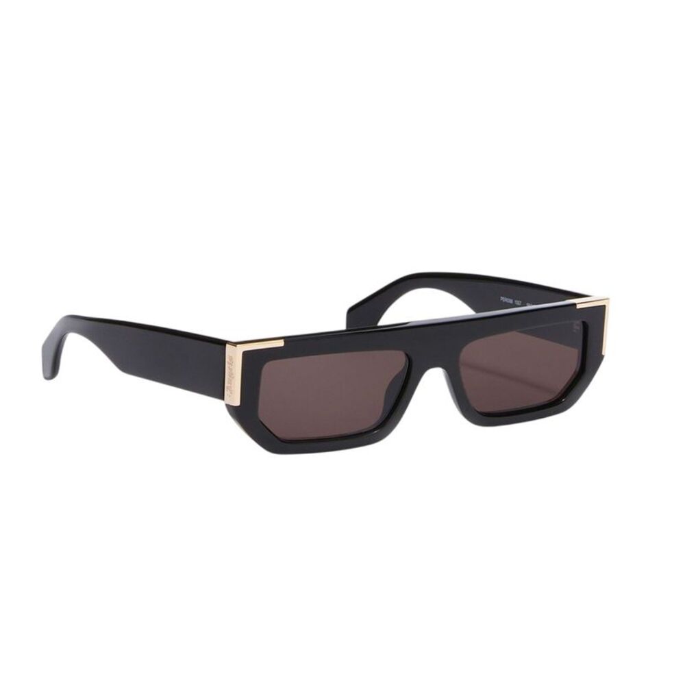 Palm Angels Mens Rectangular Gold Detail Sunglasses / Black/Dark Grey